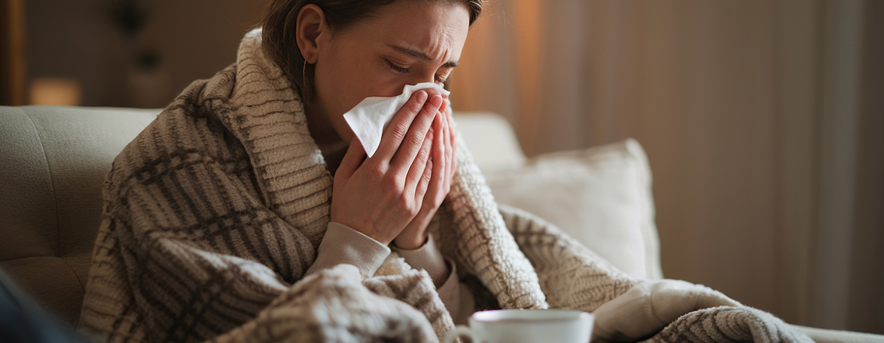 Mujer con sintomas gripe