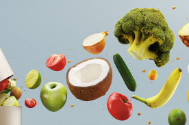 Imagen pildora de la que salen frutas y verduras